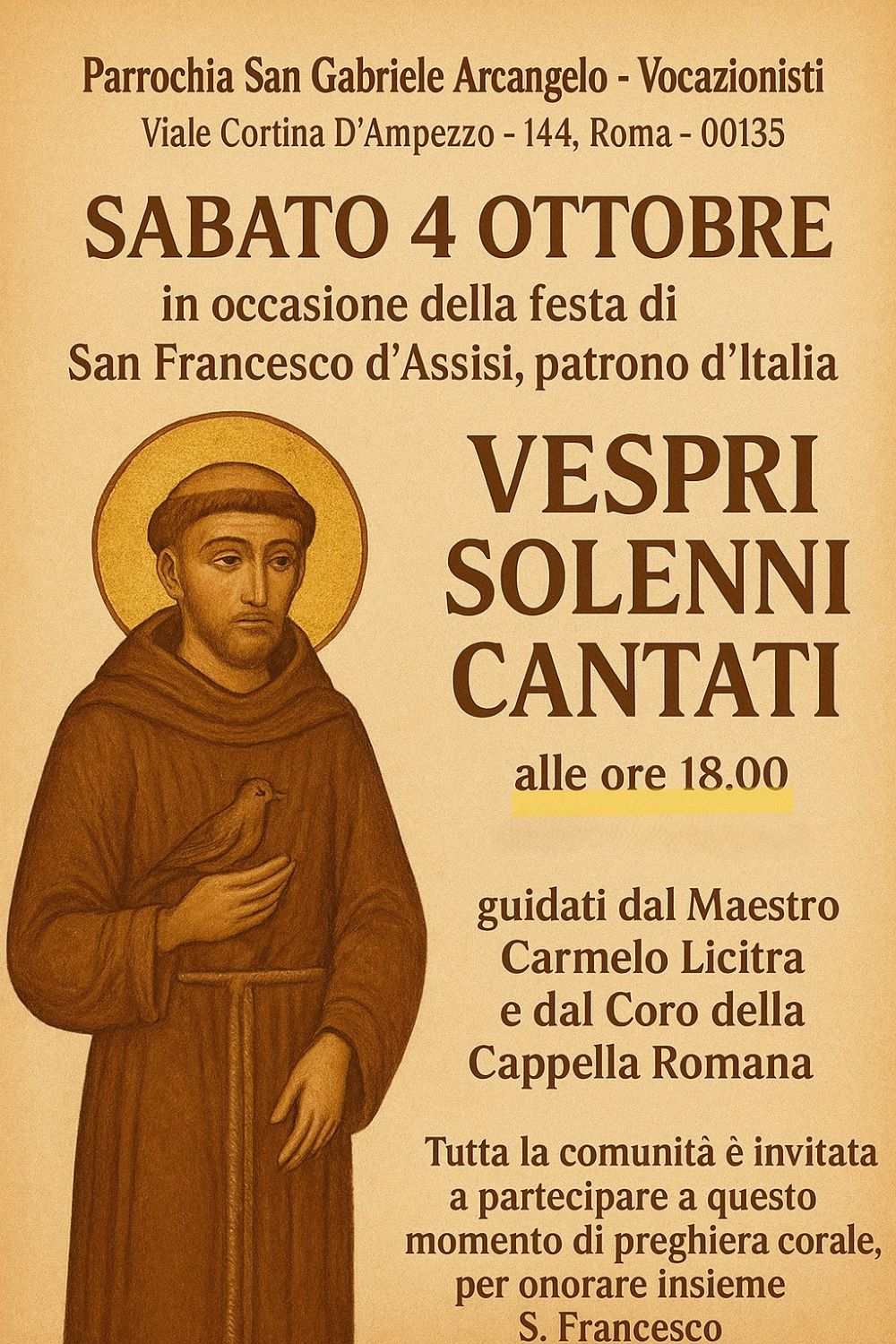 Immagine per Vespri Cantati in onore di S. Francesco
